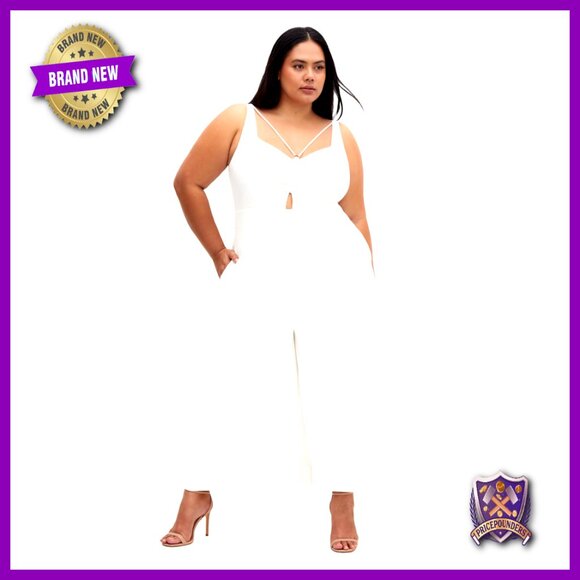 Plus Size Wide Leg Jumpsuit V-Neck Adjustable Straps Pockets Size 16